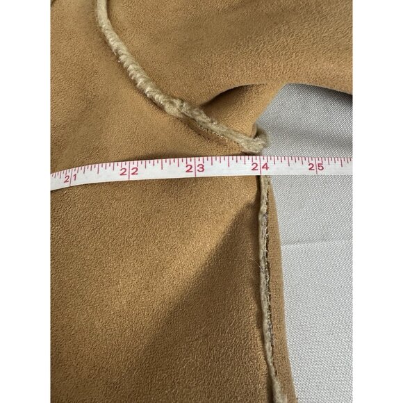 Womens XL Penny Lane Tan Faux Suede Maxi Hooded Full Length Faux Fur Trim Coat - Picture 13 of 15